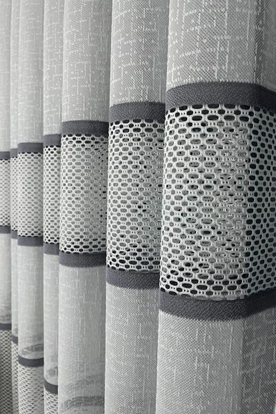 Штора тюлевая одностворчатая, редкая складка, кружевная вязка - Серый - Modazone