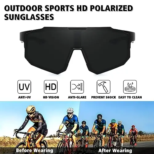 STORYCOAST Erkaklar va ayollar uchun polarizatsiyalangan sport quyosh ko'zoynaklari, Haydash baliq ovlash velosipedda tog' velosipedi quyosh ko'zoynaklari UV400 himoyasi - 2
