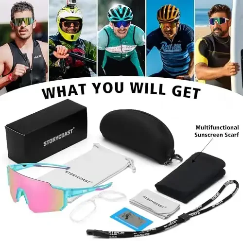 STORYCOAST Erkaklar va ayollar uchun polarizatsiyalangan sport quyosh ko'zoynaklari, haydash, baliq ovlash, velosipedda yurish, tog 'velosiped quyosh ko'zoynaklari UV400 himoyasi - 6