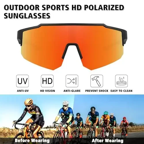 STORYCOAST Erkaklar va ayollar uchun polarizatsiyalangan sport quyoshdan saqlaydigan ko'zoynaklar, haydash, baliq ovlash, velosipedda sayr qilish, tog 'velosiped ko'zoynaklari UV400 himoyasi - 2