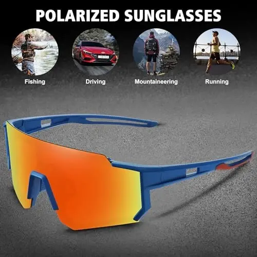 STORYCOAST Erkaklar va ayollar uchun polarizatsiyalangan sport quyoshdan saqlaydigan ko'zoynaklar, haydash baliq ovlash velosipedda tog' velosipedida UV400 himoyasi - 4