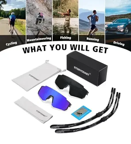 STORYCOAST Erkaklar va ayollar uchun polarizatsiyalangan sport quyoshdan saqlaydigan ko'zoynaklar, haydash, baliq ovlash, velosipedda tog 'velosipedida UV400 himoyasi - 7