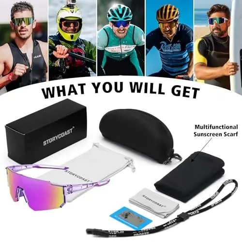 STORYCOAST Erkaklar va ayollar uchun polarizatsiyalangan sport quyoshdan saqlaydigan ko'zoynaklar, haydash, baliq ovlash, velosipedda tog 'velosipedida UV400 himoyasi - 6