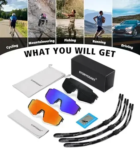 STORYCOAST Erkaklar va ayollar uchun polarizatsiyalangan sport quyoshdan saqlaydigan ko'zoynaklar, haydash, baliq ovlash, velosipedda yurish, tog' velosipedida yurish uchun quyoshdan saqlaydigan UV400 himoya ko'zoynaklari - 7