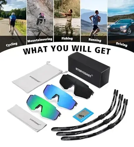 STORYCOAST Erkaklar va ayollar uchun polarizatsiyalangan sport quyoshdan saqlaydigan ko'zoynaklar, haydash, baliq ovlash, velosipedda yurish, tog 'velosipedida yurish uchun quyoshdan saqlaydigan UV400 himoyasi - 7