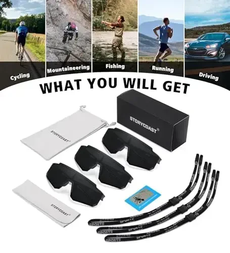 STORYCOAST Erkaklar va ayollar uchun polarizatsiyalangan sport quyoshdan saqlaydigan ko'zoynaklar, haydash, baliq ovlash, velosipedda yurish, tog 'velosipedlari uchun quyoshdan saqlaydigan ko'zoynaklar UV400 himoyasi - 7