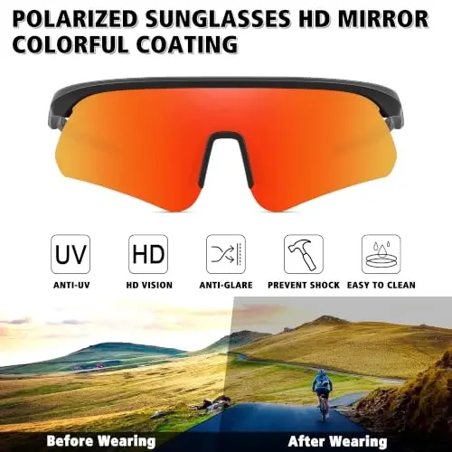 STORYCOAST Polarized Sports Sunglasses for Men Women,Cycling Running | UV400 Protection Polarized Baseball Driving Fishing Mountain Bike Wrap Around Sun Glasses,Lightweight Frame - 3