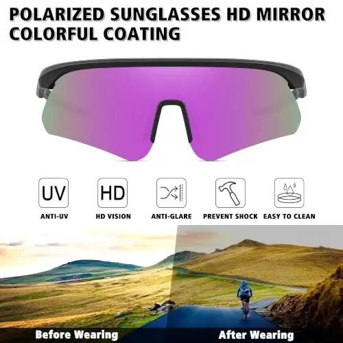 STORYCOAST Polarized Sports Sunglasses for Men Women,Cycling Running | UV400 Protection Polarized Baseball Driving Fishing Mountain Bike Wrap Around Sun Glasses,Lightweight Frame - 3
