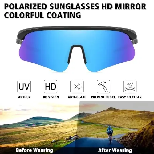 STORYCOAST Polarized Sports Sunglasses for Men Women,Cycling Running | UV400 Protection Polarized Baseball Driving Fishing Mountain Bike Wrap Around Sun Glasses,Lightweight Frame - 3