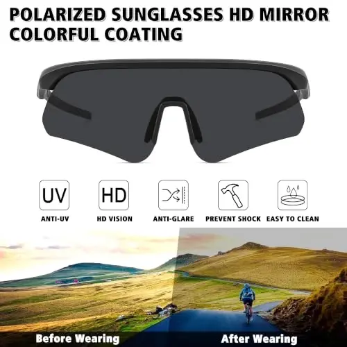 STORYCOAST Polarized Sports Sunglasses for Men Women,Cycling Running | UV400 Protection Polarized Baseball Driving Fishing Mountain Bike Wrap Around Sun Glasses,Lightweight Frame - 3