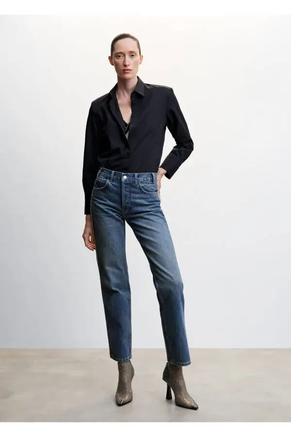 Straight Cut Denim with Crystal Detail on Sides - 2