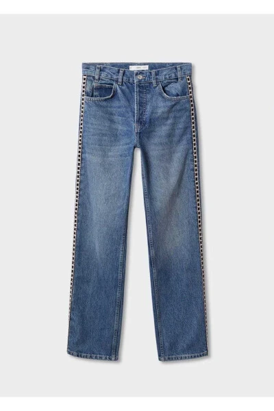 Straight Cut Denim with Crystal Detail on Sides - 3