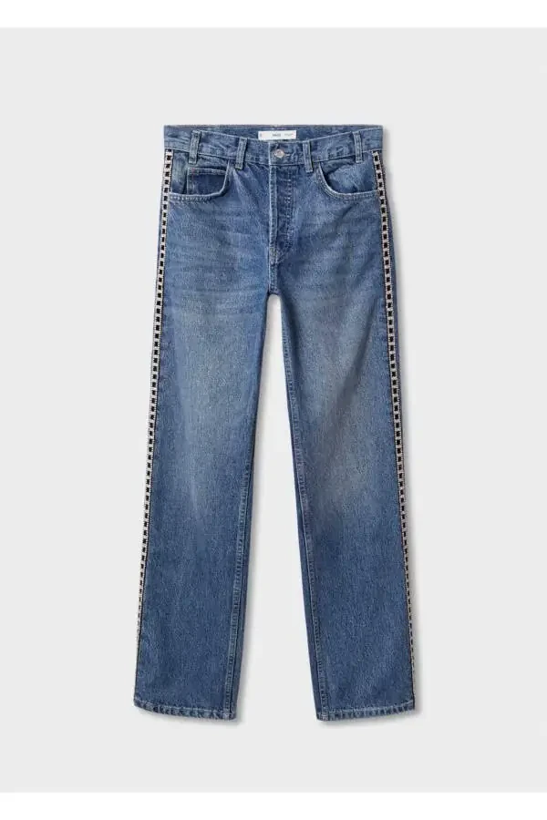 Straight Cut Denim with Crystal Detail on Sides - 3