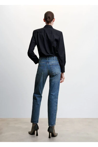 Straight Cut Denim with Crystal Detail on Sides - 4
