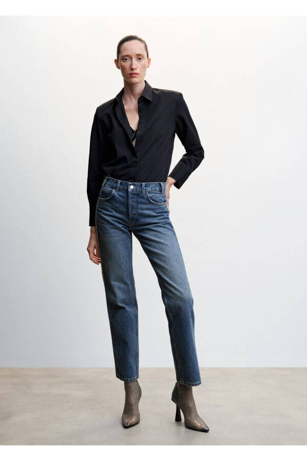 Straight Cut Denim with Crystal Detail on Sides - 2