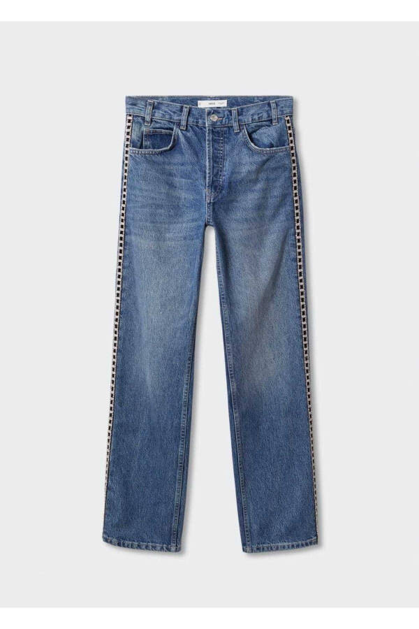 Straight Cut Denim with Crystal Detail on Sides - 3