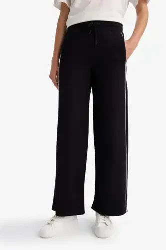 Straight Fit Cepli Düz Paça Uzun Boy İnce Eşofman Altı-Siyah - 4