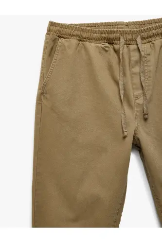 Straight Fit Cotton Drawstring Pants with Pocket Detail - 5