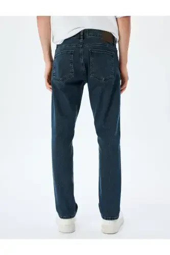 Straight Fit Cotton Jeans with Pocket Detail - 4