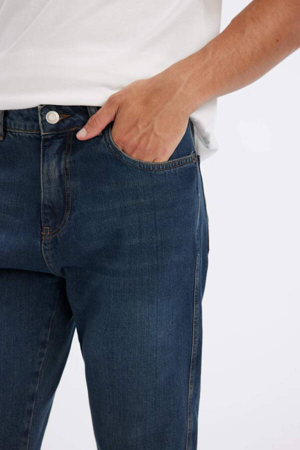 Straight Fit Normal Kalıp Normal Bel Boru Paça Jean Pantolon Koyu Mavi - 7