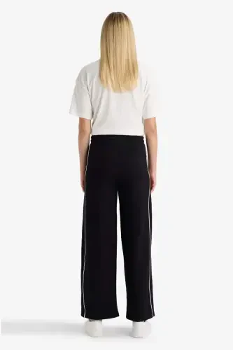 Straight Fit Pocketed Straight Leg Long Length Thin Sweatpants-Black - 6