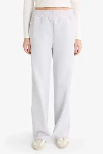 Straight Fit Thick Sweatpants with Pockets High Waist-Gray Melange - 4