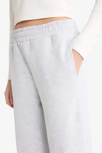 Straight Fit Thick Sweatpants with Pockets High Waist-Gray Melange - 5