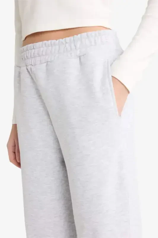 Straight Fit Thick Sweatpants with Pockets High Waist-Gray Melange - 5