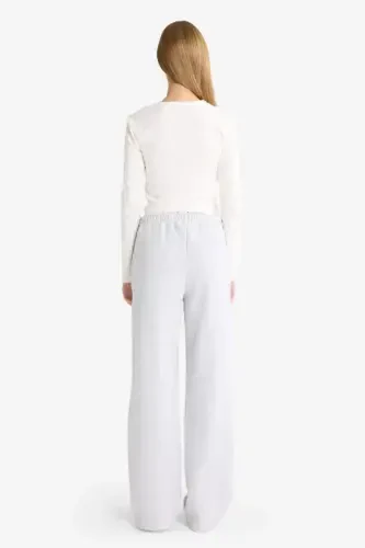 Straight Fit Thick Sweatpants with Pockets High Waist-Gray Melange - 6