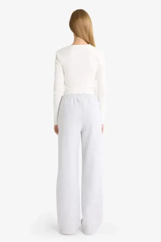 Straight Fit Thick Sweatpants with Pockets High Waist-Gray Melange - 6