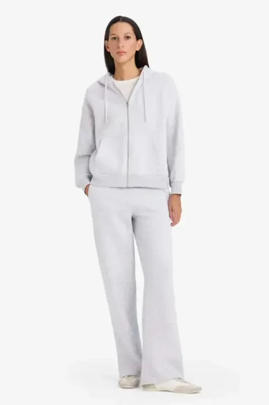 Straight Fit Thick Sweatpants with Pockets High Waist-Gray Melange - 1