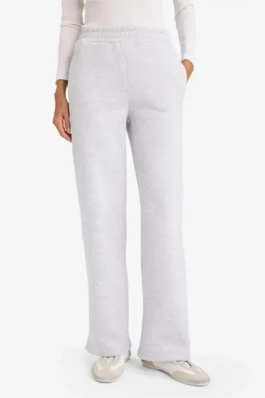 Straight Fit Thick Sweatpants with Pockets High Waist-Gray Melange - 3