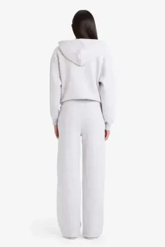 Straight Fit Thick Sweatpants with Pockets High Waist-Gray Melange - 5