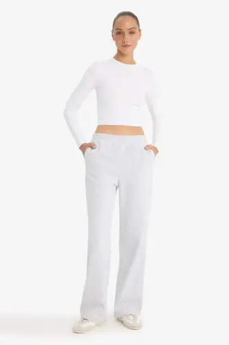 Straight Fit Thick Sweatpants with Pockets High Waist-Gray Melange - 1