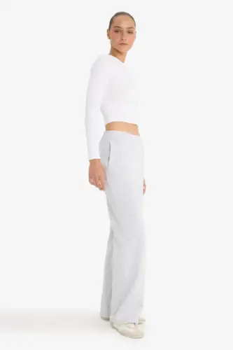 Straight Fit Thick Sweatpants with Pockets High Waist-Gray Melange - 3