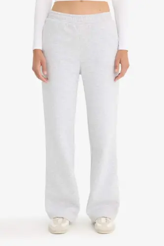 Straight Fit Thick Sweatpants with Pockets High Waist-Gray Melange - 4