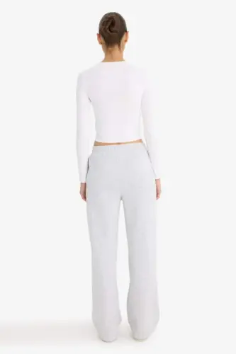 Straight Fit Thick Sweatpants with Pockets High Waist-Gray Melange - 6