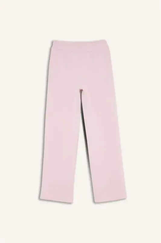 Straight Fit Thick Winter Sweatpants with Pockets, Elastic Waist, Basic Plain High Waist Wide Baggy Leg - Light Pink - 1