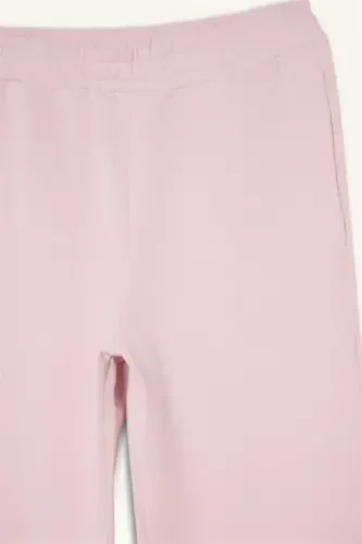 Straight Fit Thick Winter Sweatpants with Pockets, Elastic Waist, Basic Plain High Waist Wide Baggy Leg - Light Pink - DEFACTO (1)