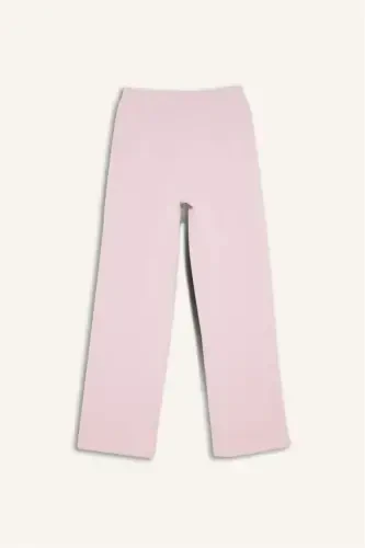 Straight Fit Thick Winter Sweatpants with Pockets, Elastic Waist, Basic Plain High Waist Wide Baggy Leg - Light Pink - 3