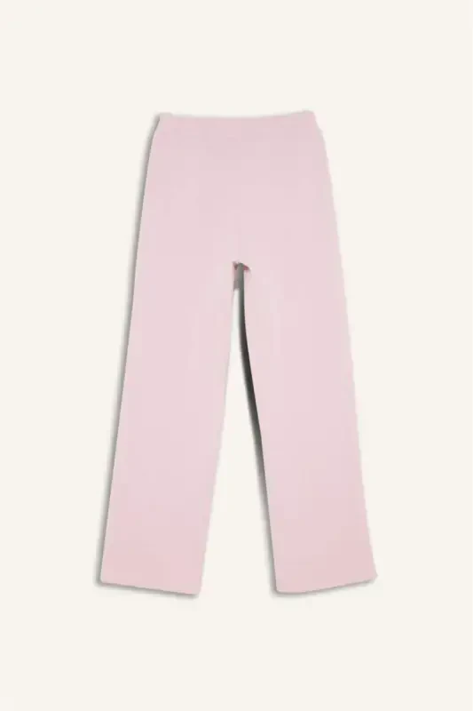Straight Fit Thick Winter Sweatpants with Pockets, Elastic Waist, Basic Plain High Waist Wide Baggy Leg - Light Pink - 3