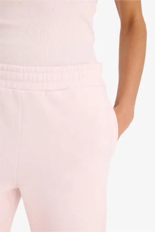 Straight Fit Thick Winter Sweatpants with Pockets, Elastic Waist, Basic Plain High Waist Wide Baggy Leg - Light Pink - 4