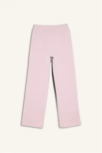Straight Fit Thick Winter Sweatpants with Pockets, Elastic Waist, Basic Plain High Waist Wide Baggy Leg - Light Pink - 8