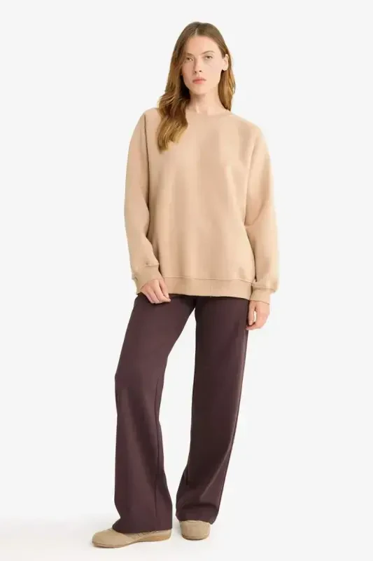 Straight Fit Wide Leg Basic Plain Pocket Sweatpants-Coffee - 3