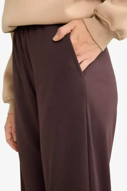 Straight Fit Wide Leg Basic Plain Pocket Sweatpants-Coffee - 6