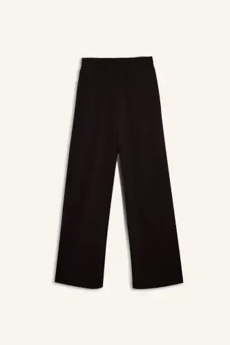 Straight Fit Wide Leg Basic Plain Pocket Sweatpants-Coffee - 8