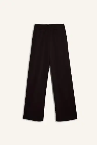 Straight Fit Wide Leg Basic Plain Pocket Sweatpants-Coffee 
