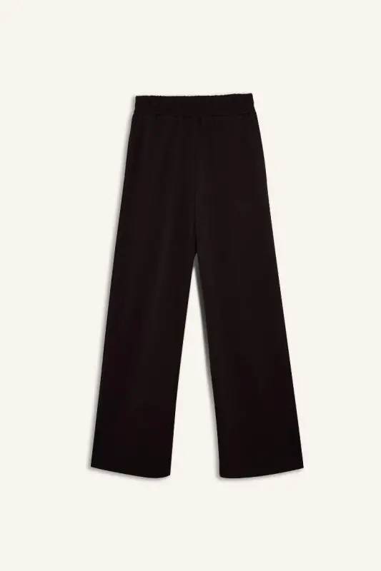 Straight Fit Wide Leg Basic Plain Pocket Sweatpants-Coffee - 1