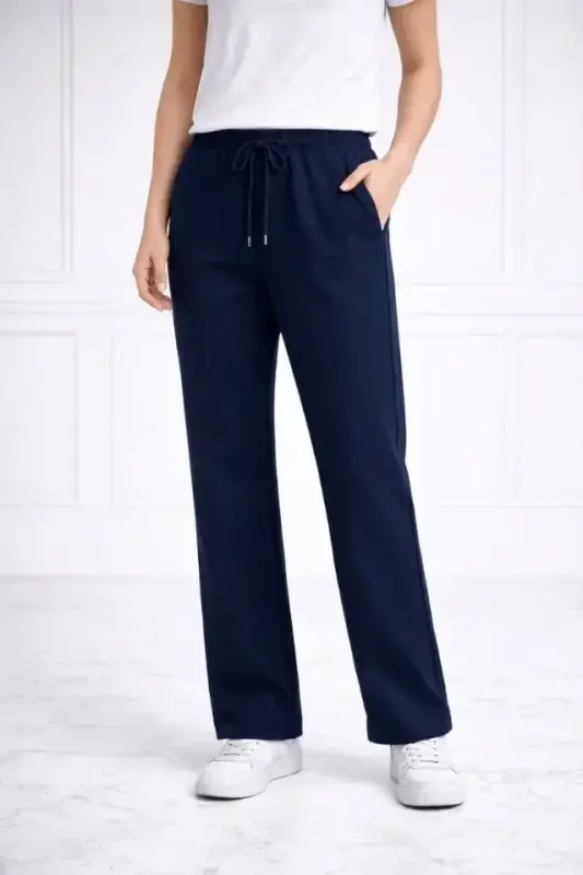 Straight Leg Elasticated Waist Drawstring Casual Sports Sweatpants Comfortable Fit - Navy Blue - BÜYÜKBEDENIZ