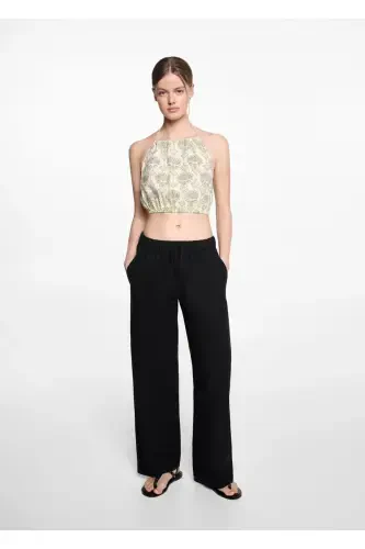 Straight Leg Linen Pants - Black - MANGO TEEN (1)